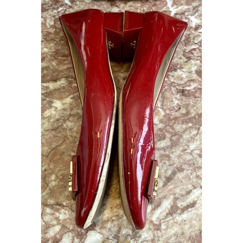 Tory Burch Gigi Women's Red Patient Leather Block Heel Pumps Size 7.5M EUC! $285